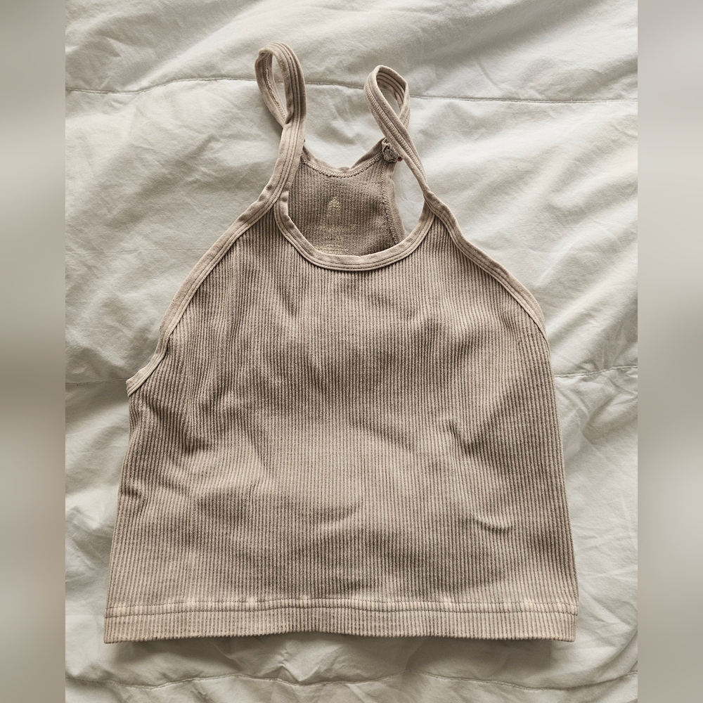FP Movement by Free People Taupe Ribbed Tank Top